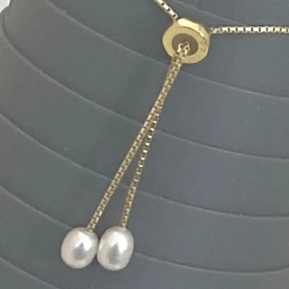 Pearl 925 Sterling Silver Gold Vermeil CZ Tennis Slider Bracelet Genuine Pearl